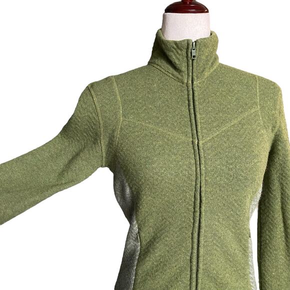 Prana Wool Blend Full Zip Mock Neck Sweater Jacket Womens XS Green Pockets - Picture 5 of 14
